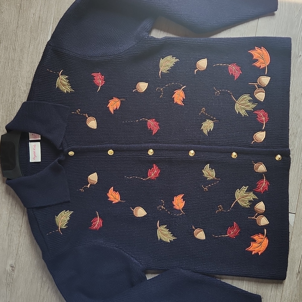 Embroidered Navy Cardigan Sweater
